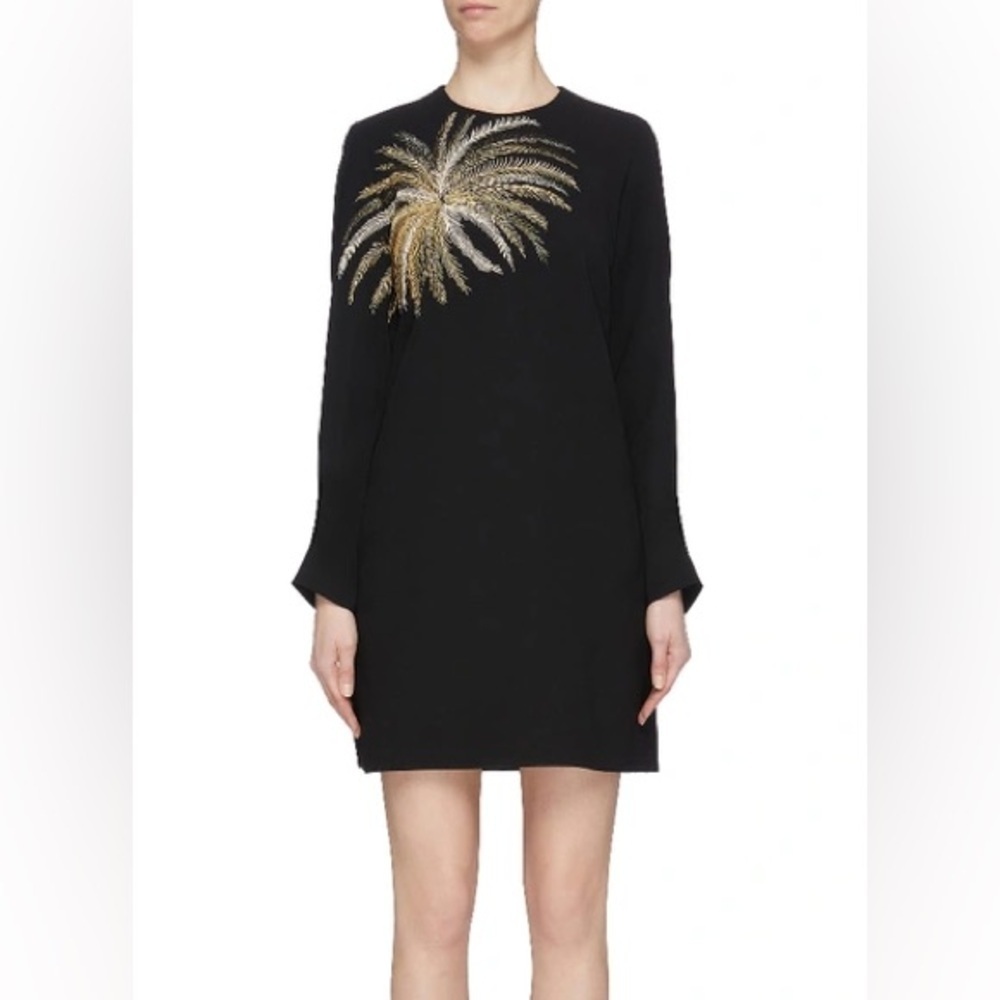 NWT Victoria Beckham Folded Sleeve Firework Embroidered Cady Dress Black Sz 0